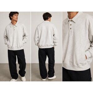 RHUDE Rhacer Ivy Sweatshirt Mens S Heather Gray Oversized Polo Designer Street